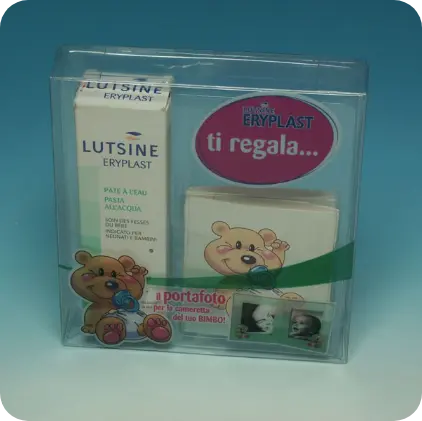 Confezione trasparente in plastica rigida per prodotti per bambini Lutsine Eryplast – packaging termoformato Seriplast.