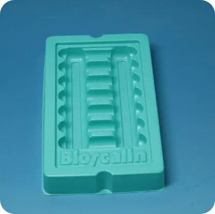Vassoio termoformato per prodotti Bioscalin – Packaging plastico personalizzato Seriplast