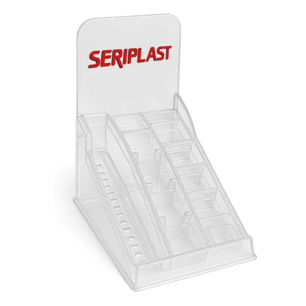 Espositori da banco e basette display trasparenti per punti vendita – produzione Seriplast Firenze