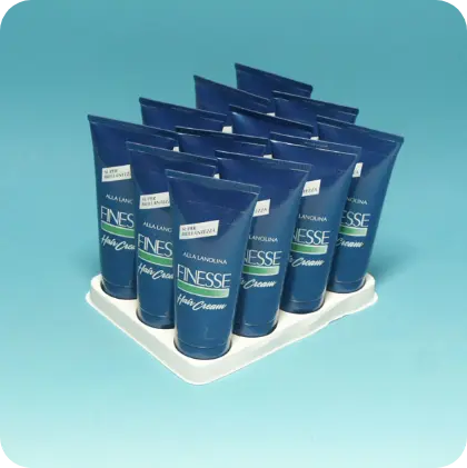 Espositore da banco in plastica trasparente per tubetti cosmetici – produzione Seriplast Firenze