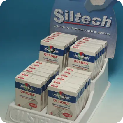 Espositore in plastica termoformata per cerotti dermatologici Master-Aid – Seriplast