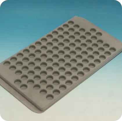 Vassoio alveolare standard in plastica grigia con alveoli tondi per componenti – produzione Seriplast Firenze